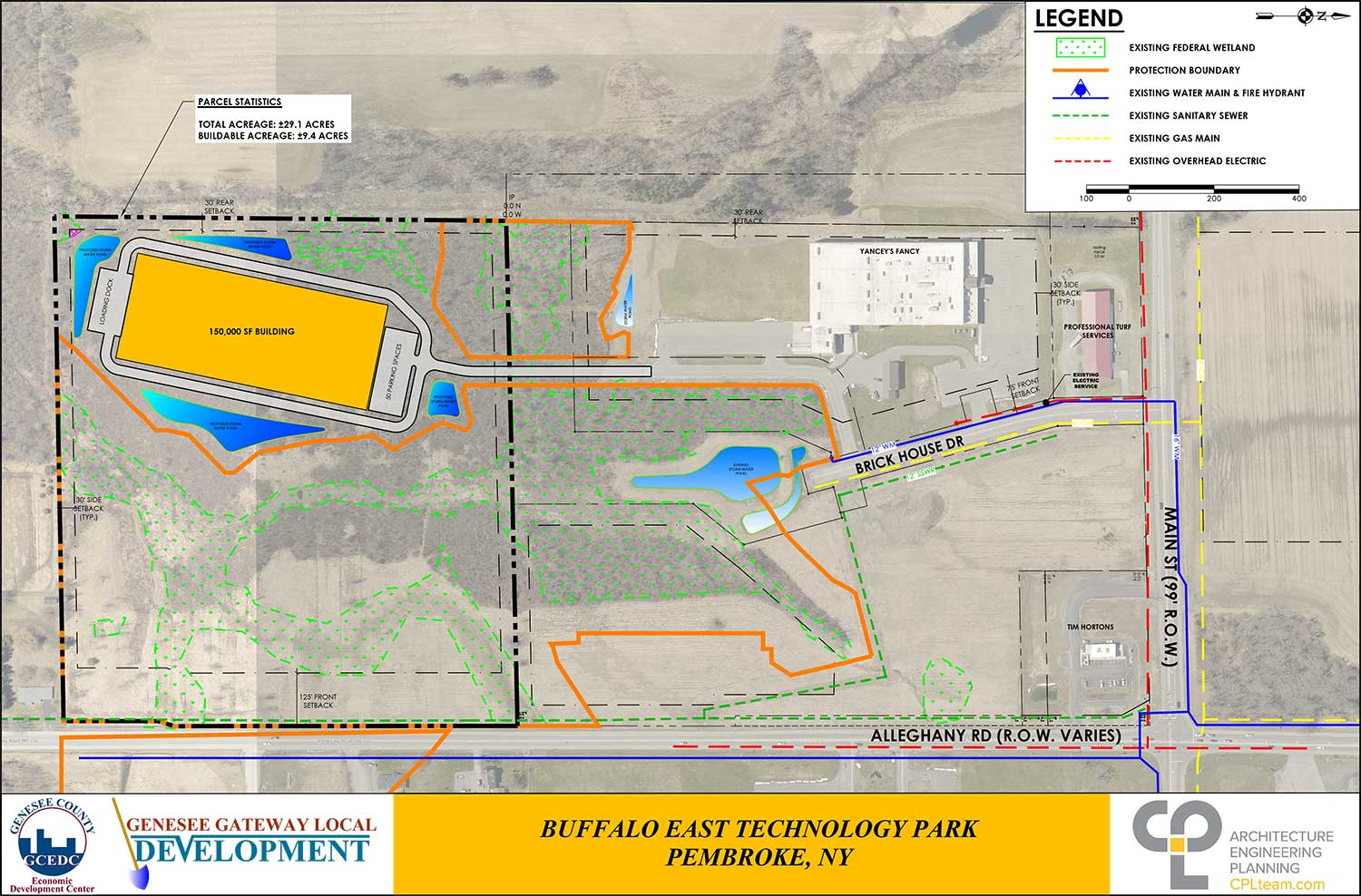 A site plan for a 150,000 square-foot facility in Pembroke, NY 